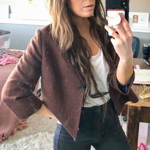 Vintage style tweed knit Jacket blazer fall professional casual trendy  AA